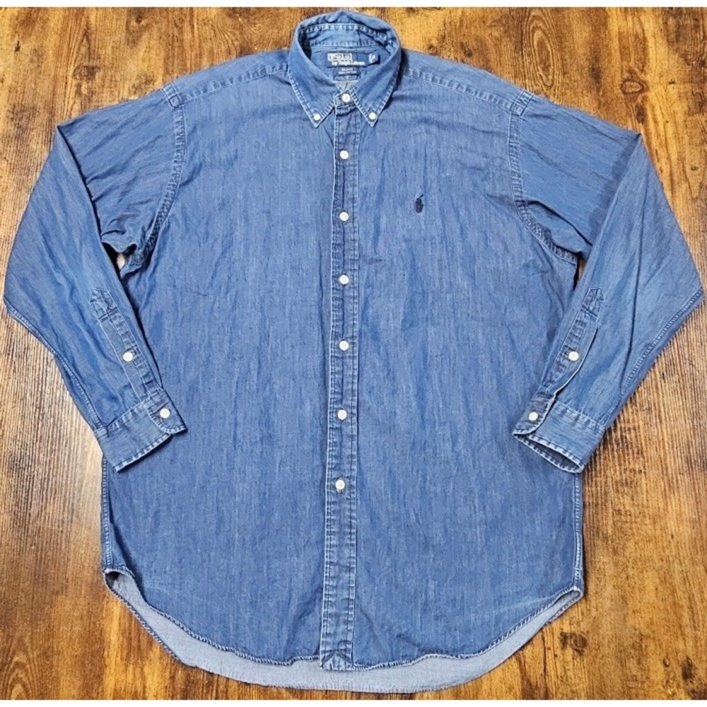 Ralph Lauren Polo Blake Denim Button Down Shirt Size Medium Blue Pony Logo